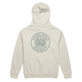 Sidelined Society heavyweight cream hoodie photographed on model
