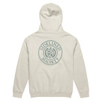 Sidelined Society heavyweight cream hoodie photographed on model